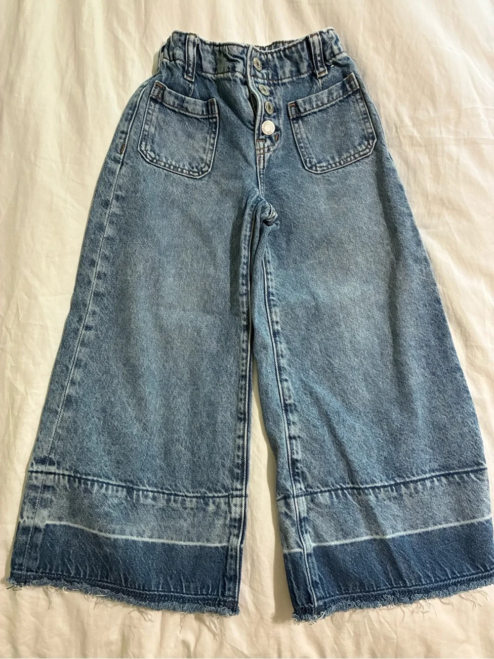 Girl’s High-Waist Wide-Leg Blue Denim Jeans